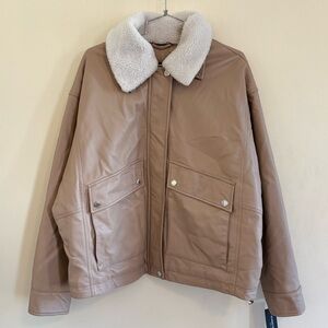 Kenneth Cole brown fleece collar biker jacket